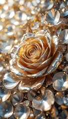 Luxurious Gold Rose and Metallic Flowers Glamour Background