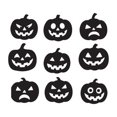 Obraz premium black Halloween pumpkin carving faces Silhouette on white background.