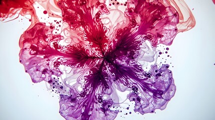 Red Purple Ink Explosion Flower Abstract Paint Diffusion Water
