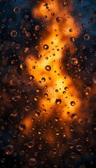 Water Droplets Fire Glow Macro Abstract Orange Energy Bubbles