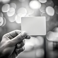 Hand Holding a Blank White Card with Bokeh Lights in the Background blank card empty card