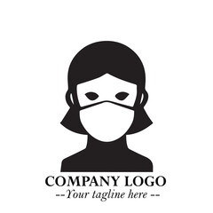 Elegant Woman Wearing Mask Logo Symbol in Black on White Background with Minimalist Modern Design