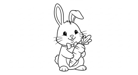 Obraz premium A cute bunny with a bowtie holding a carrot illustrated in black and white