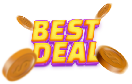 3D text label Best deal with purple yellow graphic template