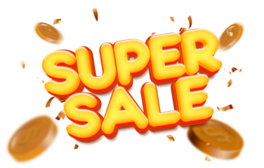 3D text label super sale with yellow graphic template