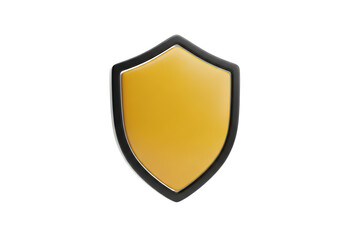 3d illustration of golden shield with black outline, isolated on transparent background on transparent background