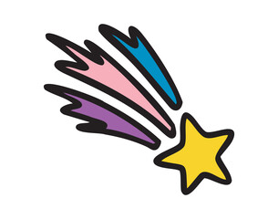 Shooting star, cute celestial doodle, colorful, hand drawn