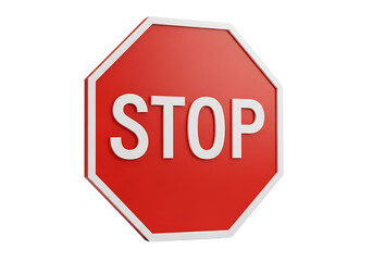 3d illustration of a red stop sign with the word stop in white letters, isolated on a transparent background on transparent background
