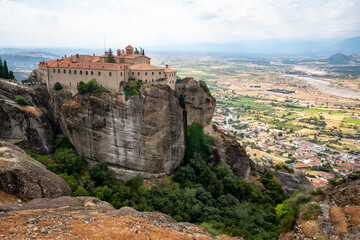 Historical Holy Monastery of Saint Stephen on top of the mountain rock in Meteora, Greece
