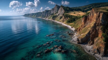 Fototapeta premium Spectacular Siberian wilderness offers stunning coastal views and rugged mountain scenery