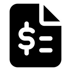 Document Dollar Glyph Icon Vector, Solid Design for Business and Finance Concept