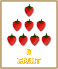 Strawberry number 8 educational flashcard vector illustration