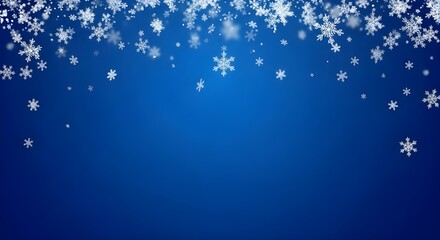 Falling snowflakes on a dark blue background with bokeh effect