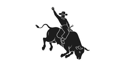 Silhouette of a cowboy riding a bull, emphasizing the spirit of rodeo and western culture © punduh