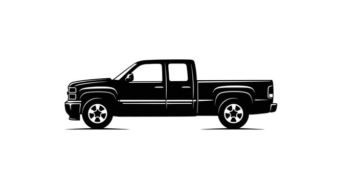 Elegant black and white vector illustration showcasing the robust design of a pickup truck