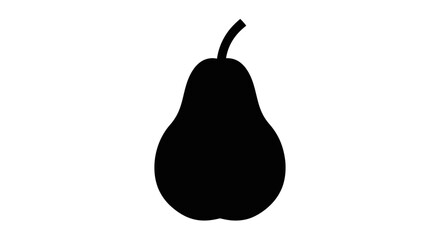 A simple black silhouette of a pear against a stark white background represents the essence of fruit.