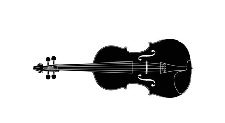 A striking silhouette of a black violin is presented against a clean white background, highlighting its elegant form and the beauty of its design.