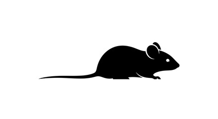 A black silhouette of a mouse is depicted against a clean white background, showcasing its distinctive features.