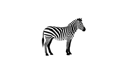 A striking black and white illustration of a zebra standing proudly against a clean white background, showcasing its distinctive striped pattern.