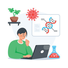 Flat style Illustration of scientist analyzing DNA sample in medical lab
