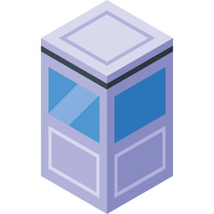 Isometric Purple and Blue Kiosk Booth with Glass Windows and Transparent Background for Information or Service