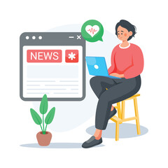 Flat illustration of woman reading medical news and health updates