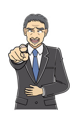 指をさしてあざ笑うスーツの中年男性・上半身
