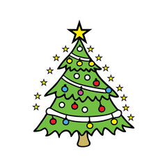 Colorful christmas tree with star isolated on white background, festive decoration