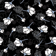 Stylish Elegant White Bud Flower Dark Pattern. Modern botanical design, perfect for fashion textiles, wallpaper, packaging, stationery, and decorative surface prints with a stylish and minimal look.