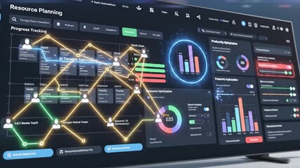 52_Project management dashboard with AI-driven timeline interface showing gantt chart progress tracking data visualization resource planning smart analytics and productivity optimization to 87329802 1