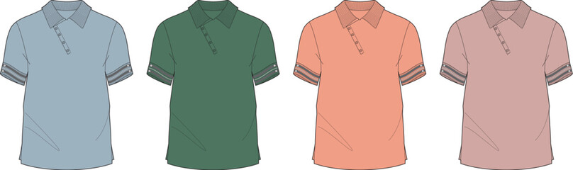 Variety of Polo Shirts in Different Colors with Striped Sleeves
