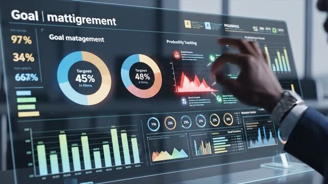 54_KPI dashboard and business analytics concept with hand interacting with digital performance data showing AI-driven metrics productivity tracking goal measurement and smart business insig 34129276 1 - Powered by Adobe