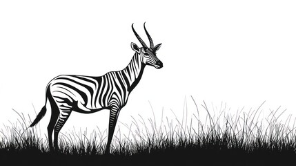 Zebra silhouette in African grassland. Graphic design for nature