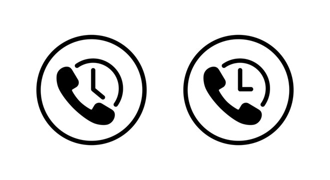 Call history icon in circular outline. Phone with clock symbol