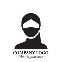 Elegant Woman Wearing Mask Logo Symbol in Black on White Background with Minimalist Modern Design