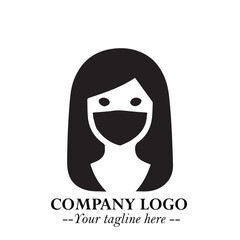 Elegant Woman Wearing Mask Logo Symbol in Black on White Background with Minimalist Modern Design