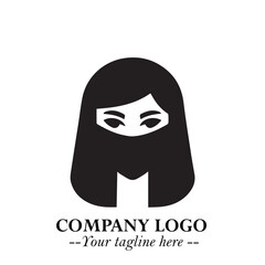 Elegant Woman Wearing Mask Logo Symbol in Black on White Background with Minimalist Modern Design