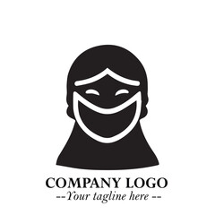 Elegant Woman Wearing Mask Logo Symbol in Black on White Background with Minimalist Modern Design