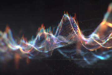 Abstract colorful waveform with data points against a dark background in a visual representation