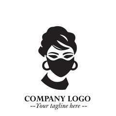 Elegant Woman Wearing Mask Logo Symbol in Black on White Background with Minimalist Modern Design