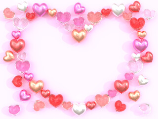 ガラスのハートとメタリックなハートの3DCGフレーム