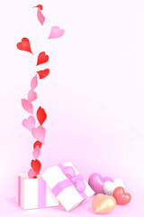 プレゼントボックスからハートが飛び出すバレンタイン3DCG縦長風景