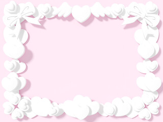 白いハートとリボンの3DCGフレーム