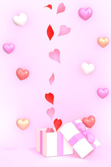 プレゼントボックスからハートが飛び出すバレンタイン3DCG縦長風景