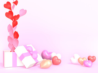 プレゼントボックスからハートが飛び出すバレンタイン3DCG風景