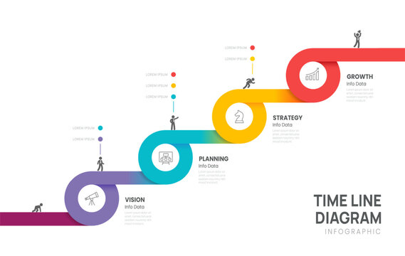 Business roadmap timeline infographic with 5 step milestones elements, diagram, and icon vector.