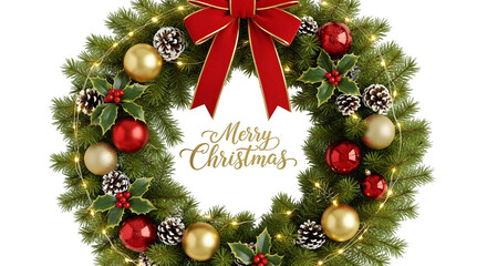 Christmas Wreath with Ornaments, isolated on transparent background