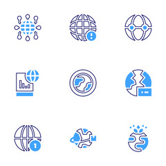 Global icon set. Bold line style. Duotone colors. Editable stroke. world, global network, international day of yoga, earth, global delivery, global