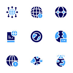 Global icon set. Bold style. Duotone colors. world, global network, international day of yoga, earth, global delivery, global