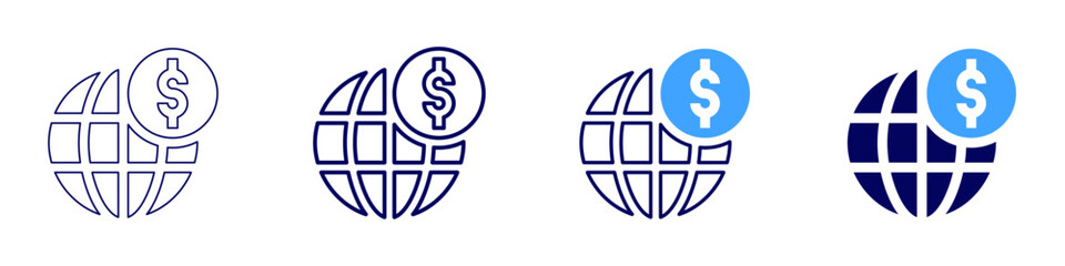 Global investment icon in 4 different styles. Thin Line, Line, Bold Line, Duotone. Duotone style. Editable stroke